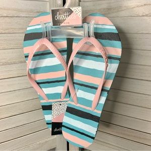 Chatties Mint Blue and Pink Stripe Flip Flop Sandals New Sz 7